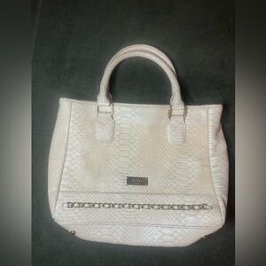 BCBG Paris Blush Pink Faux Snakeskin Satchel Shoulder Bag Chain Accent